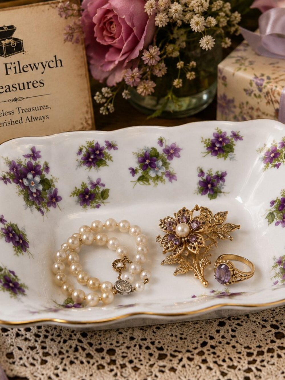 RA-Sweet-V--Royal Albert Sweet Violets Sweet Meat / Tidbit Dish - Picture 1 of 8
